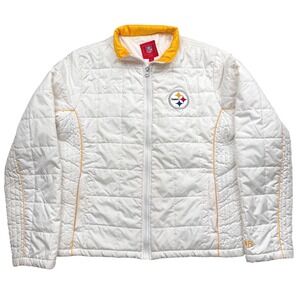 NFL Pittsburgh Steelers Womens Quilted Puffer Jacket White Yellow Large